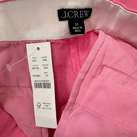 NWT J. Crew Ingrid Pants Linen Cropped Wide Leg | Pink Azalea | SZ 10 - Picture 8 of 9